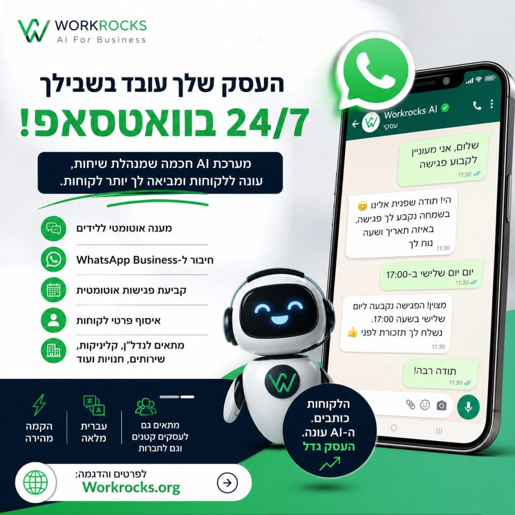 מהפכת ה־AI מגיעה ל־WhatsApp: כך קבלנים וחברות נדל״ן עובדים חכם יותר עם WORKROCKS